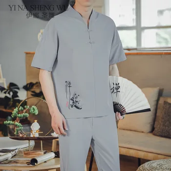 Jauns Japāņu Kimono Stila Topi Īsām Piedurknēm T-krekls, Bikses Divas Gabals Vīriešu Bikšu Kostīmi Vīriešu Japāna Harajuku Yukata Zaudēt Kostīms
