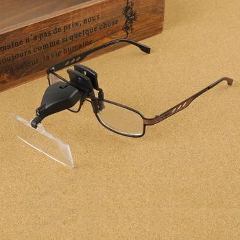 Regulējamas Plastmasas 3 Lēcas 1,5 X 2,5 X 3,5 X Brilles Klipu Lupas, Rokas Bez Galvas Lupa ar LED Gaismas lasīšanai Brilles