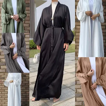 Eid Ramadāna-Musulmaņu Abayas Jilbab Gadījuma Tīrtoņa Krāsu Islāma Sievietes Atvērt Kimono Jaka Kaftan Arābu Maxi Drēbes Sieviešu Turcija Kleita
