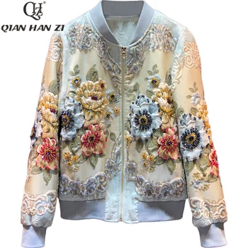 Qian Han Zi modes dizainere īss mētelis franču retro tiesa žakarda krāšņs Beisbola jaka Fāzēm, jakas, sieviešu, augstas kvalitātes