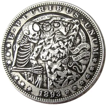 MUMS Klaiņot 1893 Morgan Dolāru galvaskausa zombiju, skeletu Sudraba Pārklājumu Kopēt Monētas