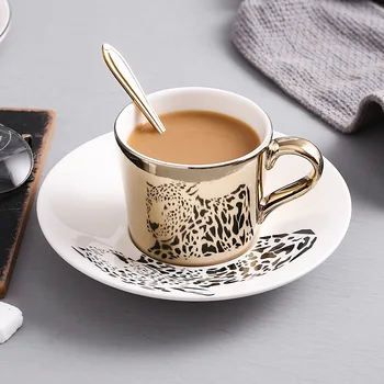 250ML radošo dzīvnieku pārdomas keramikas kafijas tasi pasūtījuma logo electroplated spogulis cup plate pēcpusdienas tējas tasi komplekts