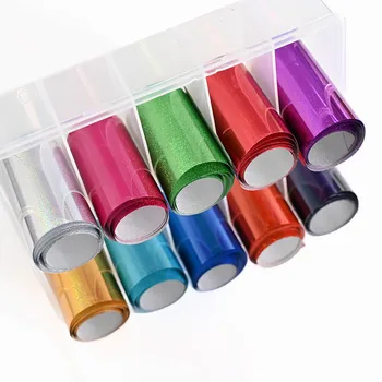 1box Hologrāfiskā Nagu Uzlīmes Pārneses 10rolls 4*10cm Krāsains Folija Meitenēm UV/LED Nail Art Dekorācijas Dizainu