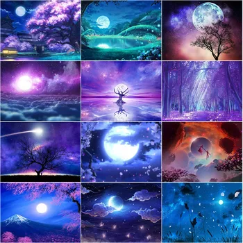 Japāņu Anime Nakts Ainavu 5D Dimanta Krāsošana Meža Mēness Galaxy Priekšstatu par Rhinestones Izšuvumi Mozaīkas Mākslas, Mājas Dekoru