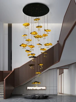 Pilnīga vara lotus leaf viesistabā lustras kāpņu apgaismojums jaunais Ķīnas radošo gaismas luksusa māksla