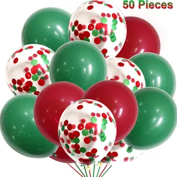 50gab Ziemassvētku 12 Collu Red Green Konfeti Sequin Balonu Komplekts Kopā Priecīgus Ziemassvētku Puse Apdares Baloni