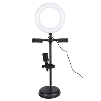 16Cm LED Selfie Riņķa Gaisma Ar Dual Tālruņa Turētāju Un Mikrofona Statīvs Foto Studija Video Tiešraides Grims