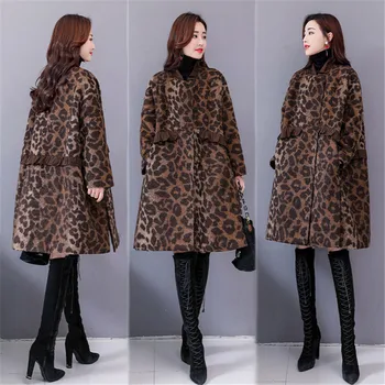 Modes Sievietes Leopards Drukāt Vilnas Mētelis High-end Rudens Ziemas Vilnas Jaka 2022 Jaunu Vaļēju Mēteli Vējjaka Sieviešu Virsdrēbes
