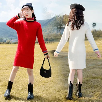 Meitene Ilgi Ūdeļu Vilnas Džemperis Ziemas korejas Augsta kakla Biezas Trikotāžas Modes Gadījuma Zemāko Krekls Pusaugu Bērni Dizainers Blūzes