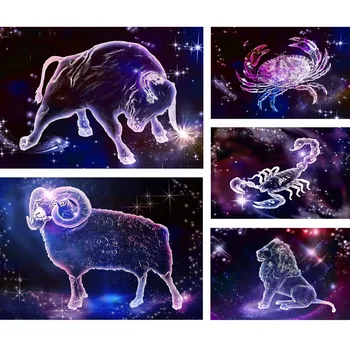 5D Diy Dimanta Krāsošana Zodiaka Zīme Modelis Dzīvnieku Cross Stitch Komplekts Rokdarbi Hobijs Zvaigznājā Mozaīkas Izšuvumi Pieaugušajiem Dāvanu