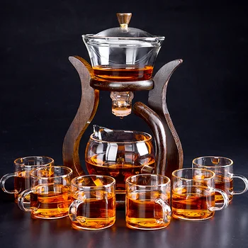 HeatResistant Stikla Tējas Komplekts Ar Magnētisko Ūdens Novirzīšanu Rotējošo Vāciņu Trauks Pusautomātiskā Tea Maker Slinks Kungfu Pilienu Tējkanna