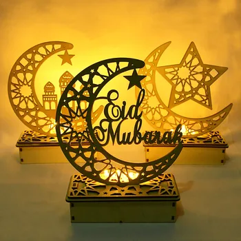 DIY Amatniecības LED Eid Mubarak Koka Rotājumu Kulons Islāmu Musulmaņu Puse Mājas Apdare Al Adha Ramadāna Kareem Gadījumā Puses Piederumi
