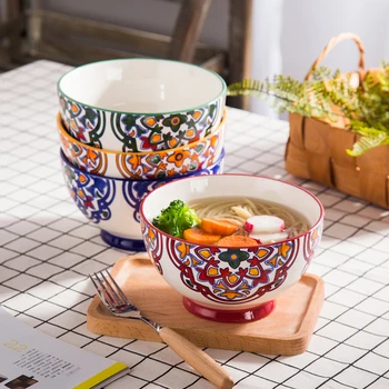 keramikas bļodas, 722ml handpainted saskaņā glazētas eco-friendly piemērots mikroviļņu krāsns ar 5 collu gudrs vienkāršu ziedu rīsu zupas bļodas