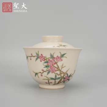 Shengda keramikas Ercai vāciņu trauks tējas tase ar roku apgleznotus jaunu krāsu ziedi nekādu atbalstu tējas bļodā Jingdezhen ar rokām darināti tējas uzstādītu vāciņu
