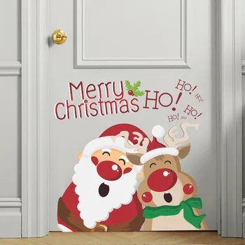 Priecīgus Ziemassvētkus Sienas Uzlīmes, Home Decoration, pašlīmējošās Smieklīgi Santa Claus & Elk Smieties Uzlīmes Logā, Ledusskapis, drēbju Skapis Durvis