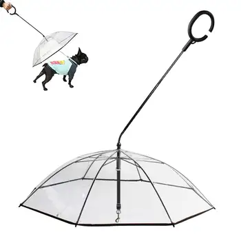 Suns Jumta Ar Pavadas Viegli Apskatīt Skaidrs, Locīšanas Pet Regulējams Umbrella C-Formas Roktura Leņķis, Regulējams Suns Jumta Siksna Par
