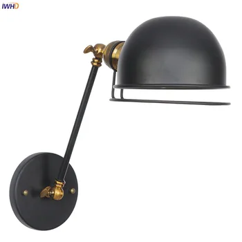 IWHD Black Vienu Roku Retro Sienas lampas Mājas Apgaismes Guļamistaba Kāpņu Spogulis Gaismas Bēniņi Dekoru Rūpniecības Vintage Sienas Lampas