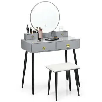 Vanity Kosmētiku, tualetes galdiņš Izkārnījumos Set 3-Krāsu ighted Spogulis W/Atvilktnes HU10049US