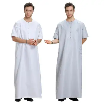 Dubai Musulmaņu Vīriešu Maxi Jubba Thobe Kleita Arābu Abaya Kaftan Dishdasha Drēbes Kaftan Jilbab Thawb Ramadāna Vasaras Kleita Ar Īsām Piedurknēm
