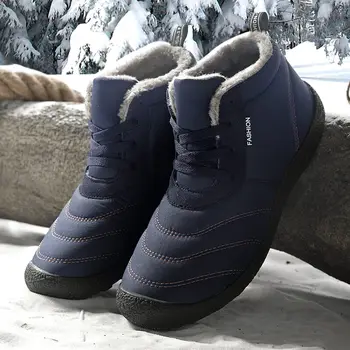 Vīriešu ziemas zābaki ar kažokādas 2019 silti sniega zābaki, vīriešu kurpes apavi modes vīriešu gumijas ziemas potītes zābaki plus samta