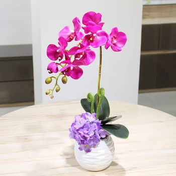 Augstākās Kvalitātes Touch Butterfly orchid Podos uzstādīt Mākslīgo Hydrangea Zīda ziedi pundurkociņš augu pot kultūras kāzu Mājas Dekoru