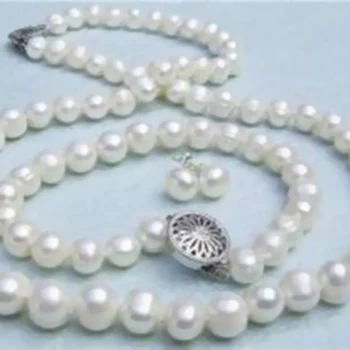 Modes īstu balto akoya kultivētās 8-9mm kārta dabas pērle diy, kaklarota, rokassprādze auskari uzstādīt 18 collu BV65