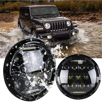 Jeep Headight Spuldzes 7 Collu LED Komplekts H4 Hi/Lo 12V 24V Gaitas Gaismas Staru Dienas Apaļas Auto Gaismas, LADA Niva 4x4 Auto Piederumi