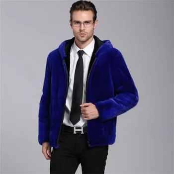 Rudens mākslīgās ūdeļu kažokādu un ādas jaka mens ziemas sabiezēt siltu kažokādas, ādas mētelis vīriešiem zaudēt jakas ar Noņemamām piedurknēm zilā B129