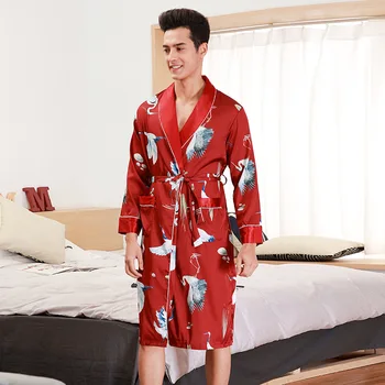Īss Sleepwear Nakts Kleita Drēbes, Ķīniešu Vīrieši Satīna Mājas Mērci Sexy Drukāt Naktsveļu Mājas Drēbes Vasaras Peldmētelis Kimono Kleita