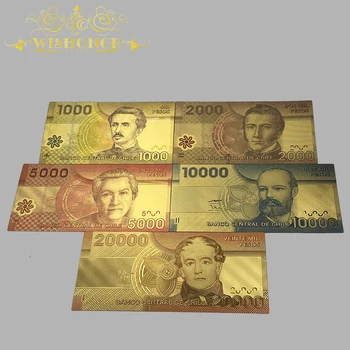 5 Dizaina Jauki, Čīle 1,000 2,000 5,000 10,000 20,000 Peso Zelta Banknošu 24k Zelta Pārklājumu Savākšanai