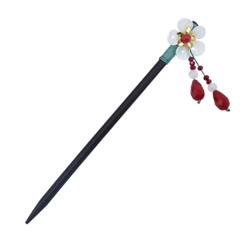 Elegants Akrila Ziedu Pušķis Koka Matu Nūjas Klasisko Ķīniešu Stilā Matadatas Dāmas Vintage Hanfu Kostīmu Matu Aksesuāri