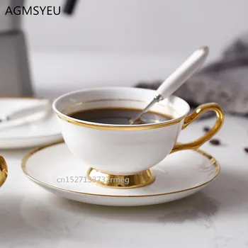 Eiropas zelta rokturis, kaula porcelāna kafijas tasi tējas komplekts pēcpusdienas tēja piens kausa pāris kauss ar trauku karoti krūzē radošas kāzu dāvanu