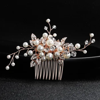 Vienkāršu kāzu tiara Skaistas rokas-pērle, kristāla sakausējuma matu ķemme Līgavas rhinestone matadatu ķemmēt Kāzu kleitu piederumi