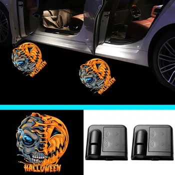 2x Halovīni Ķirbju Automašīnas Durvis Logo Gaismas Bezvadu Pieklājīgi Infrasarkanais Sensors, LED Gaismas, Gara Ēna, Projektors