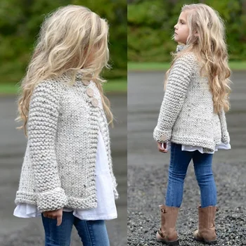 2019 Meitene ir vienkārša-krāsas adīt džemperis jaka Toddler Bērniem, Bērnu, Meiteņu Apģērbs, Apģērbu Pogu Trikotāžas Džemperis Jaka Mētelis