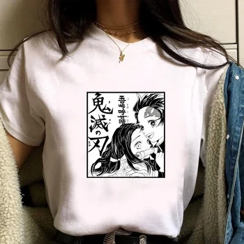 2022 Smieklīgi Anime Demon Slayer Druka T Kreklu Vintage Elegants Kostīms Estētisko Apaļu Kakla T-krekls Cēloņu Topi Unisex
