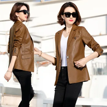 Modes sieviešu jaka, pavasaris un rudens, jaunas korejiešu stilā, self-audzēšanu vienu pogu temperaments mazo uzvalks PU ādas jacke
