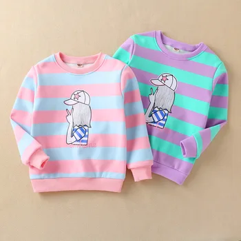 Meiteņu svītrainām polsterēta zemāko krekls jaunas ziemas vidū bērnu rudens ziemas topi bērnu kokvilnas plus samta džemperis