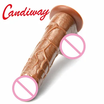 Reālistisks Dildo Elastīga dzimumlocekļa teksturētu gailis vārpstas brūna piesūcekni sieviešu masturbācija virgina G Spot Seksa rotaļlieta, paredzēta sievietēm