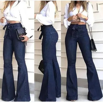 Jaunas sieviešu bikses augstas starām., mikro-un elastīgas mežģīnes-up uzliesmojuši bikses plaša kāju bikses džinsi sievietēm