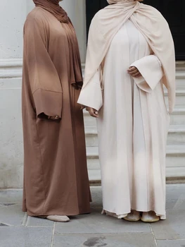 Rievotās 3 Gabals Musulmaņu Saskaņojot Tērpiem Dubaija Abaya Kopa ar Hijab Šalle Islāmu Apģērbu Sievietēm Pieticīgs Slip Kleita ar Atvērtu Kimono
