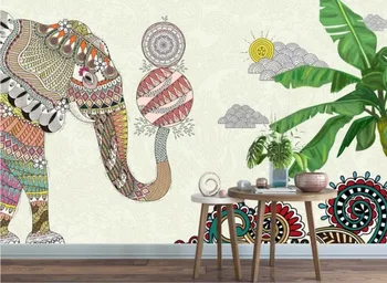Roku apgleznoti sienas fona Taju ziloņu bārs un restorāns, kas dekorēts ar tapetēm sienas