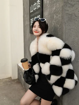 Ins Modes Šaha Nekustamā Fox Kažokādas Mētelis Ziemas Jaka Sievietēm Sieviešu Ir 2021. Jaunu Stilu Cepta Ielu Kažokā Streetwear Sievietēm