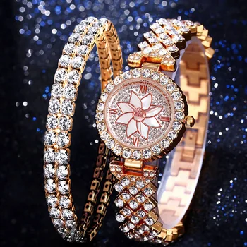 Luksusa Sieviešu Skatīties Uzstādīt Modes Dimanta Gypsophila Aproce Skatīties Uz Sievietēm 2gab Kvarca Pulkstenis Dāmas Rokas Pulksteņi Reloj Mujer