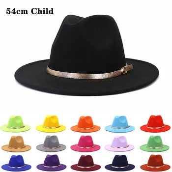 Bērni Vienkārši Viena Puse Vilnas Filcs, Džeza Fedora Cepures 54CM Elegants ZĒNS MEITENE Platām Malām, Panama Trilby Klp 54CM vairumtirdzniecība