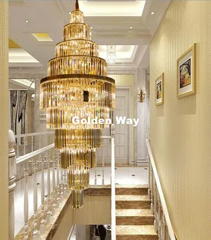 Bezmaksas Piegāde Mūsdienu Luksusa Zelta Kristāla Lustras Villa Penthouse Dzīvojamā Istaba Kāpnes Kristāla Lampu Gaismas Hotel Apgaismojums