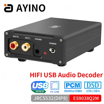 AYINO HIFI USB Audio Decoder 32BIT 384KHz APK Converter DSD ES9038Q2M Dekodēšanas Stereo PC OTG Austiņu Pastiprinātāju Adapteri