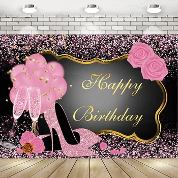 Sweet Pink Fotogrāfijas Fons Rožu Spīdīgu Sequin augstpapēžu kurpes Šampanieša Zelta Rāmja Fona Laimīgs 50. Dzimšanas dienā, Dekoru Banner