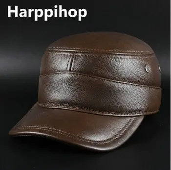 Harppihop Vīriešu īstas ādas beisbola cepure jauns ziemas silto īsta govs ādas cepures cepures