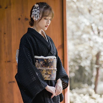 2023 japāņu stila peldmētelis vintage kleita modificētu kimono fotogrāfija kleita sievietēm meitene melnā mežģīņu dizains